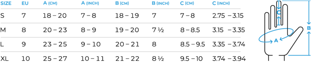 size chart_dexshell waterproof gloves